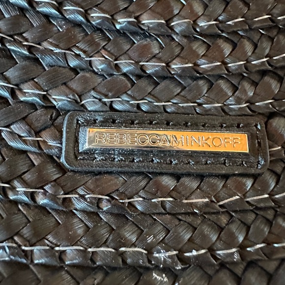 NWT Rebecca Minkoff Black Straw Circle Tote crossbody strap - Picture 8 of 10